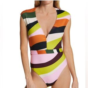 Anthropologie Sanctuary Cap Sleeve Plunge One Piece Swimsuit in Size Small